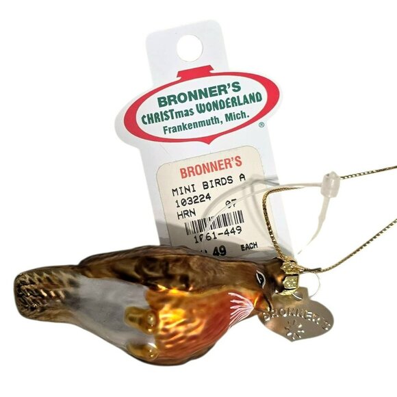 New Blown Glass Robin Bird Ornament Bronners Gold Brown Christmas Holiday VTG - Picture 2 of 10